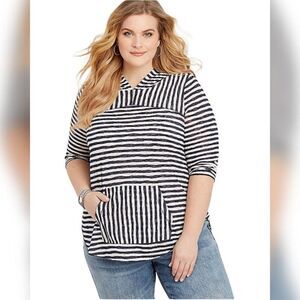 Maurices Hooded Striped Sweater - Size Large, Blue/White